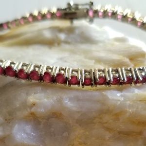 Ruby Stones, Silver Tennis Bracelet 7"